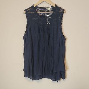 John Paul Richard Navy Embroidered Sleeveless Women's Top, Navy Blue, size 3X